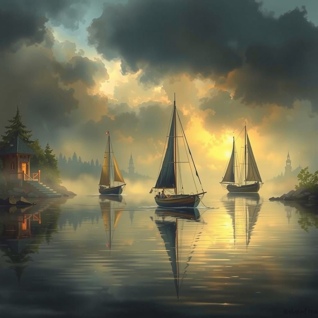 Sailboats Adrift in a Whispering Fog