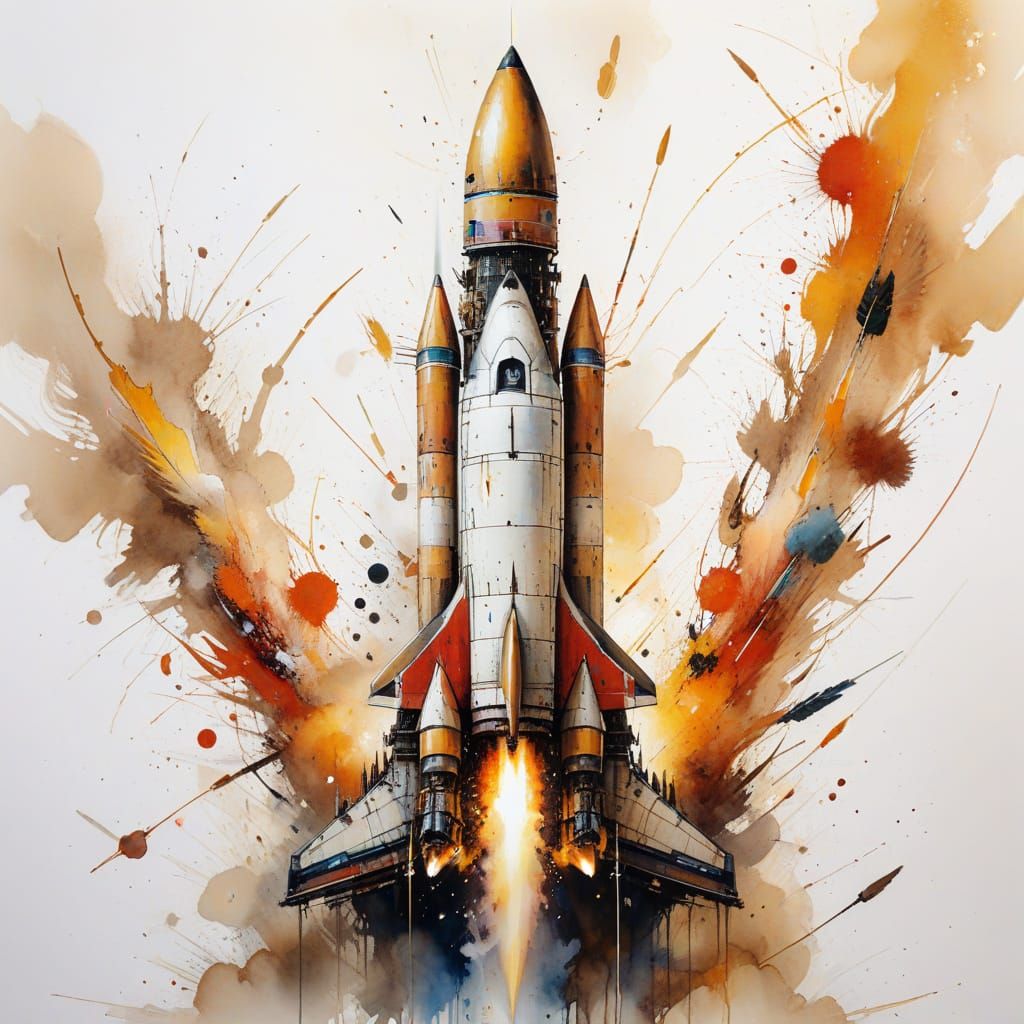 African Tribe Launches Rocket, Watercolour Style