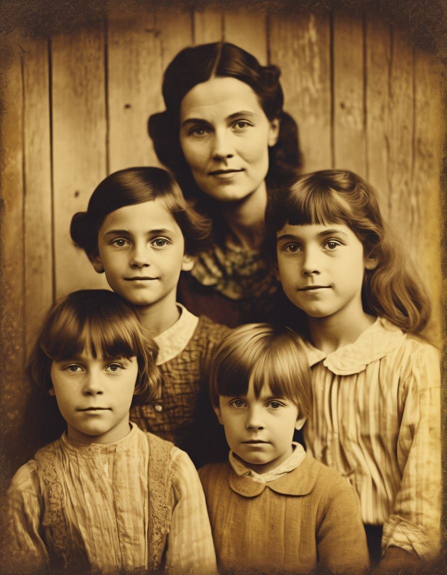Mother and Children in Fauvist Vintage Film Portrait