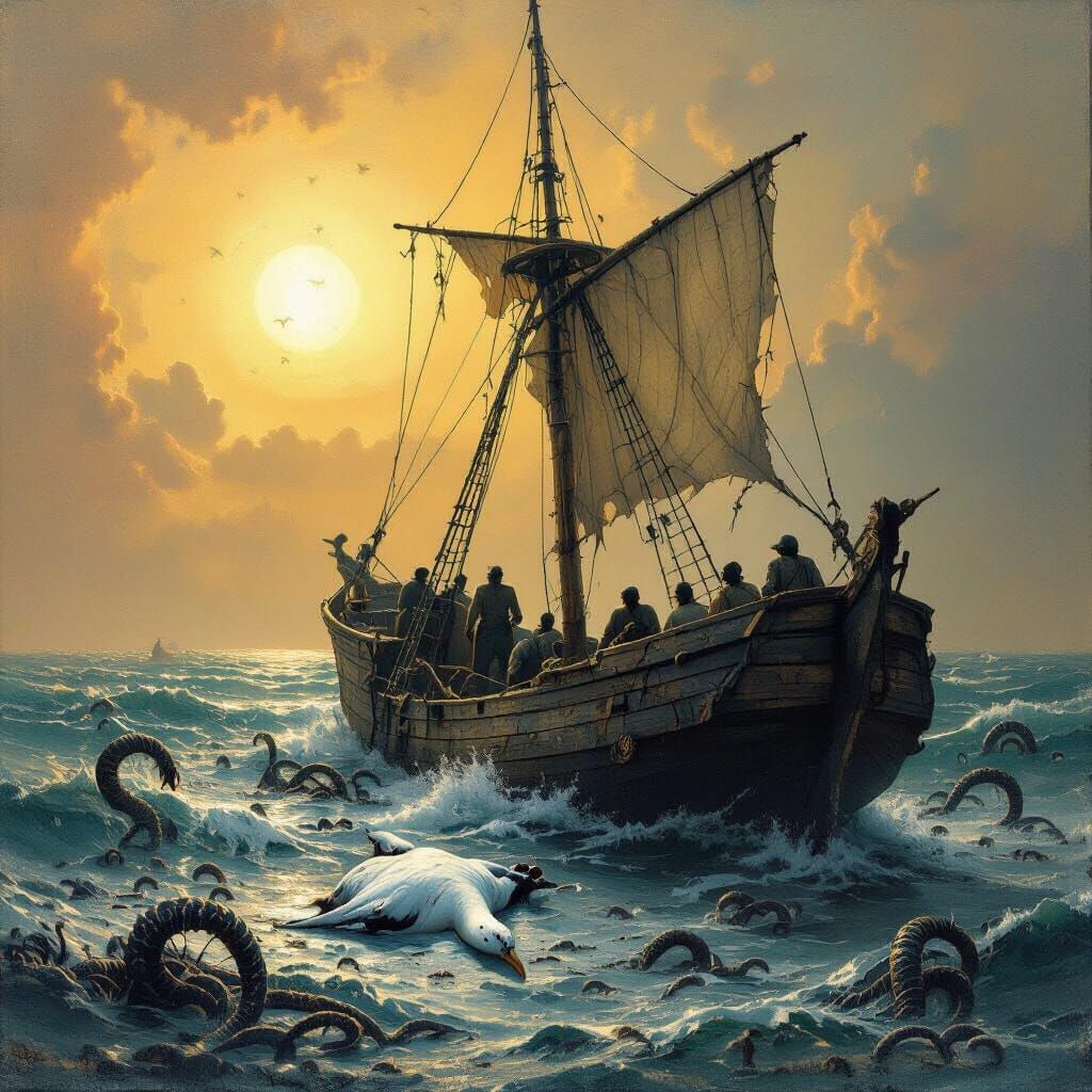 Stranded Ship: Mariner's Albatross in Romantic Style