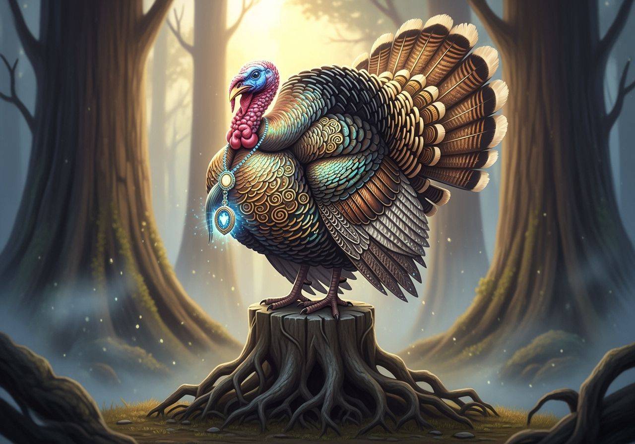 Mystical Glowing Turkey in Ancient Forest