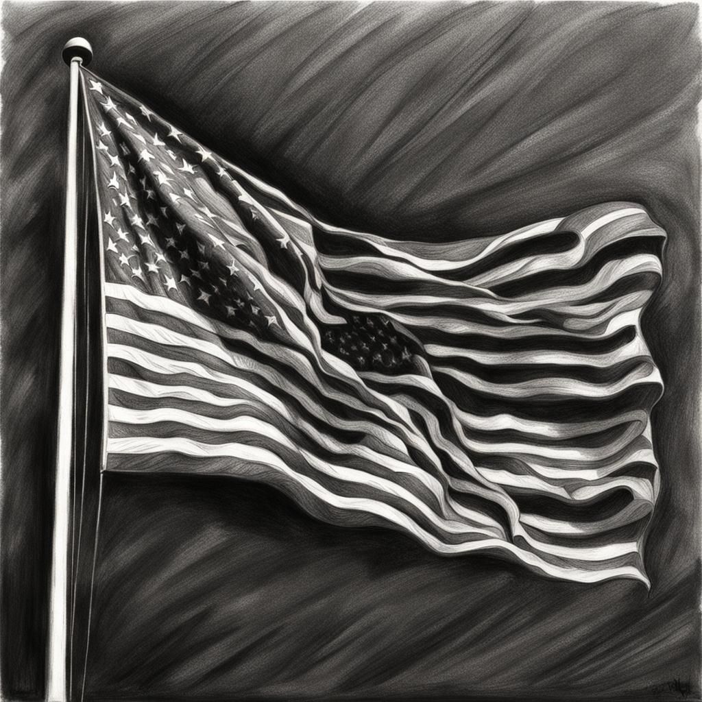 Detailed Charcoal Drawing of a Flag