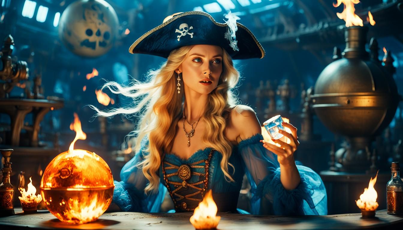 Burning Ice Cube Held by Woman on Spaceship