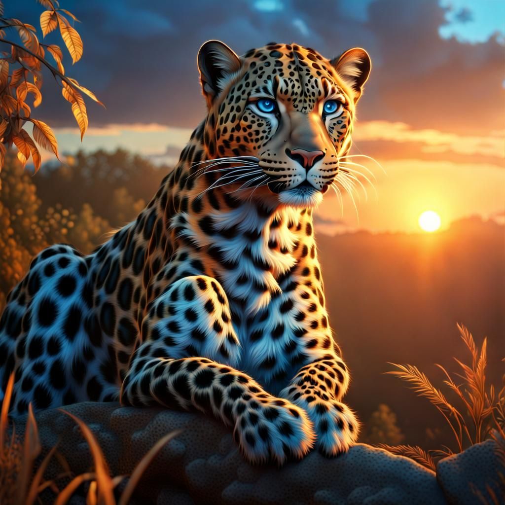 Leopard  in the sunset
