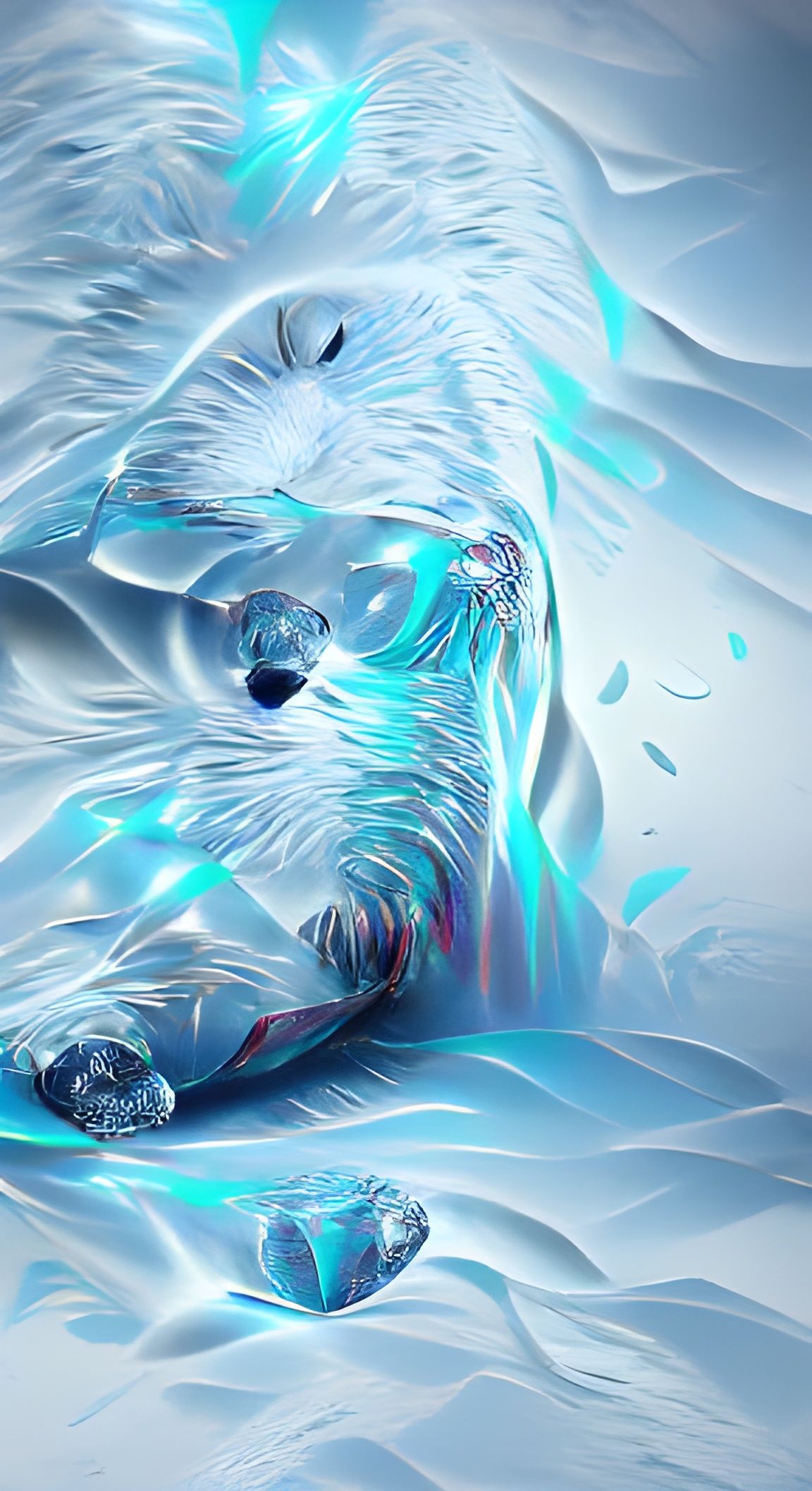 Iridescent Polar Bear in Winter Ice, 8K Digital Art