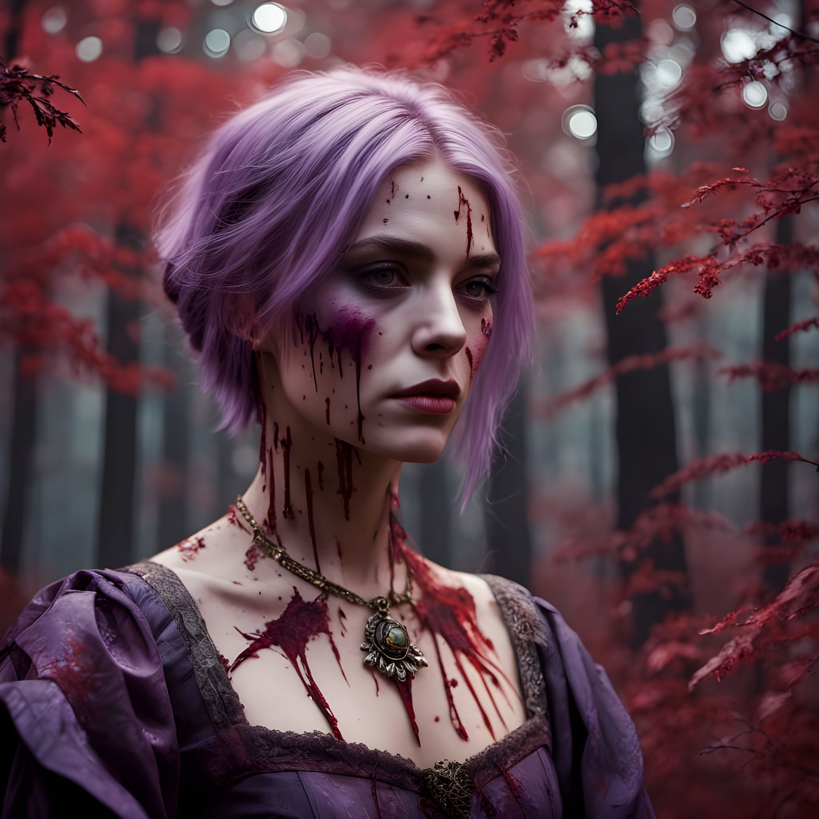 Executioner Girl in Red Forest, Oil Painting Style