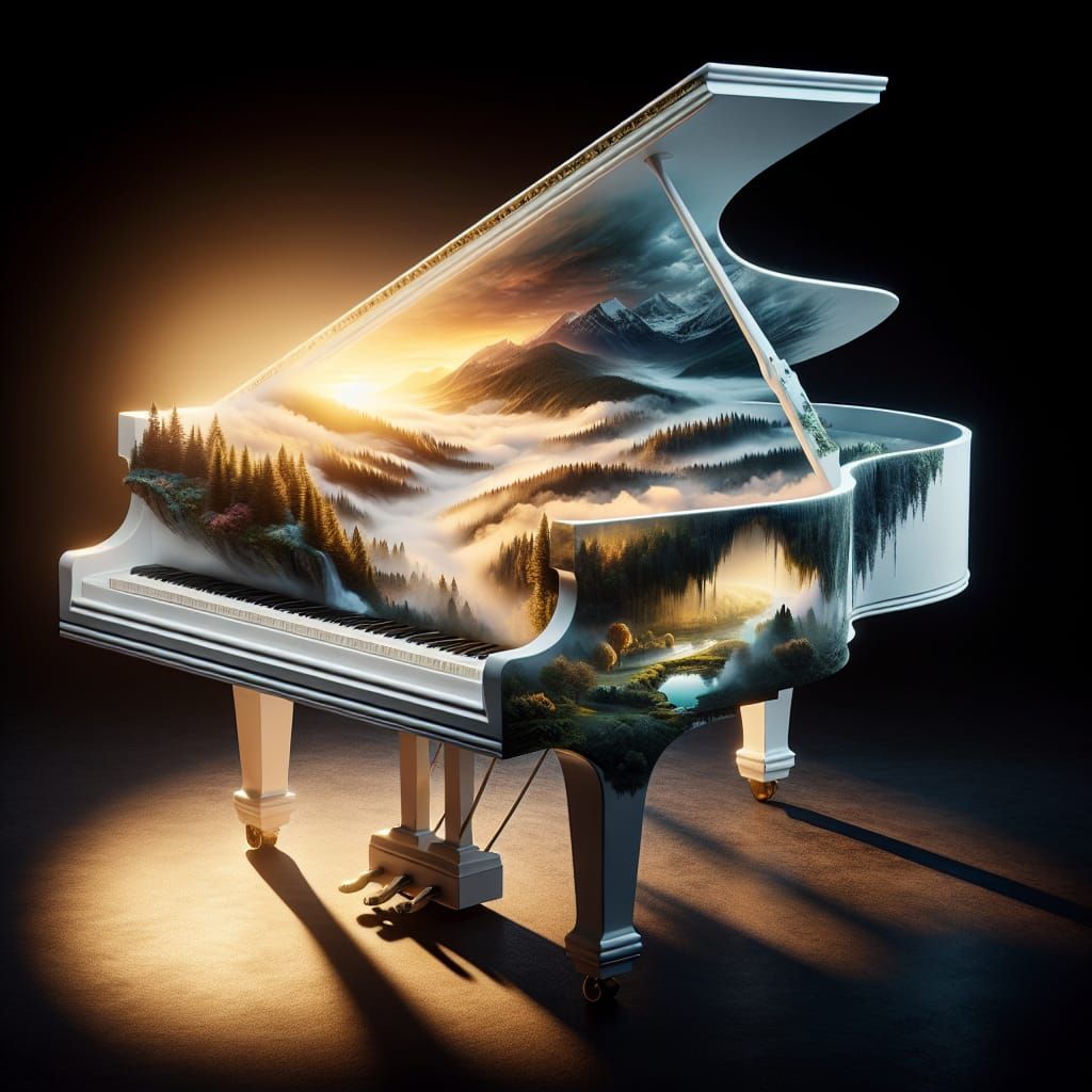 Ethereal Landscape Inside a White Piano