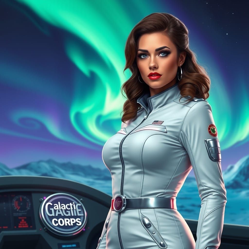 Ethereal Art Deco Space Nurse Amidst Aurora Borealis