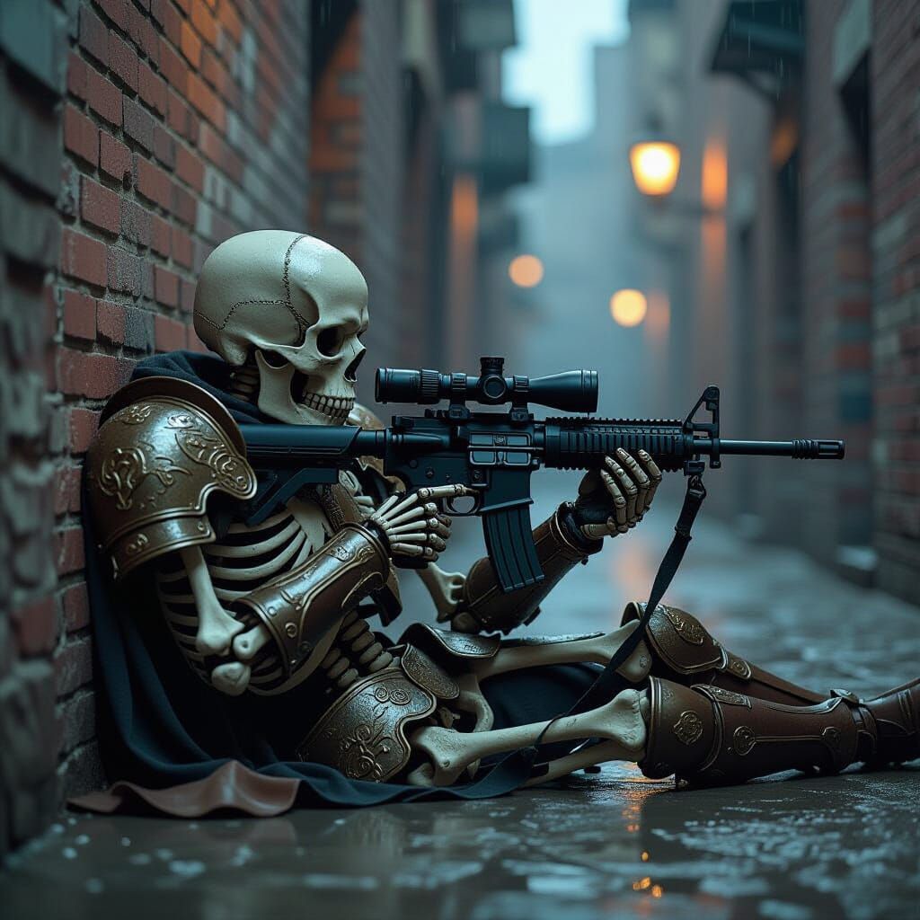 Skeleton Paladin Sniper in Grimy Alleyway