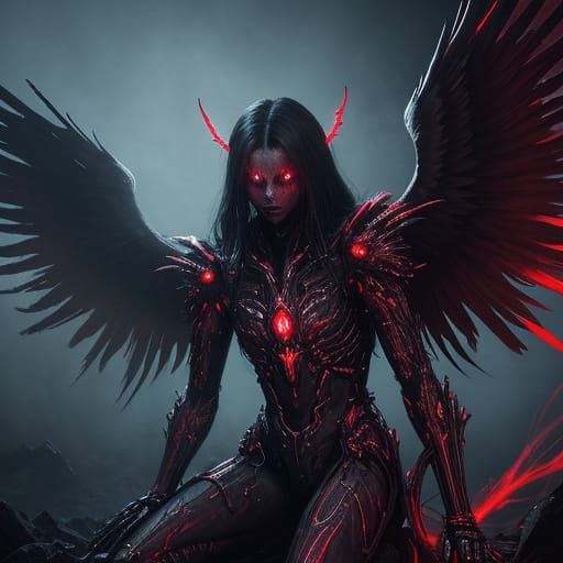 Cybernetic Fallen Angel in Dark Surrealism