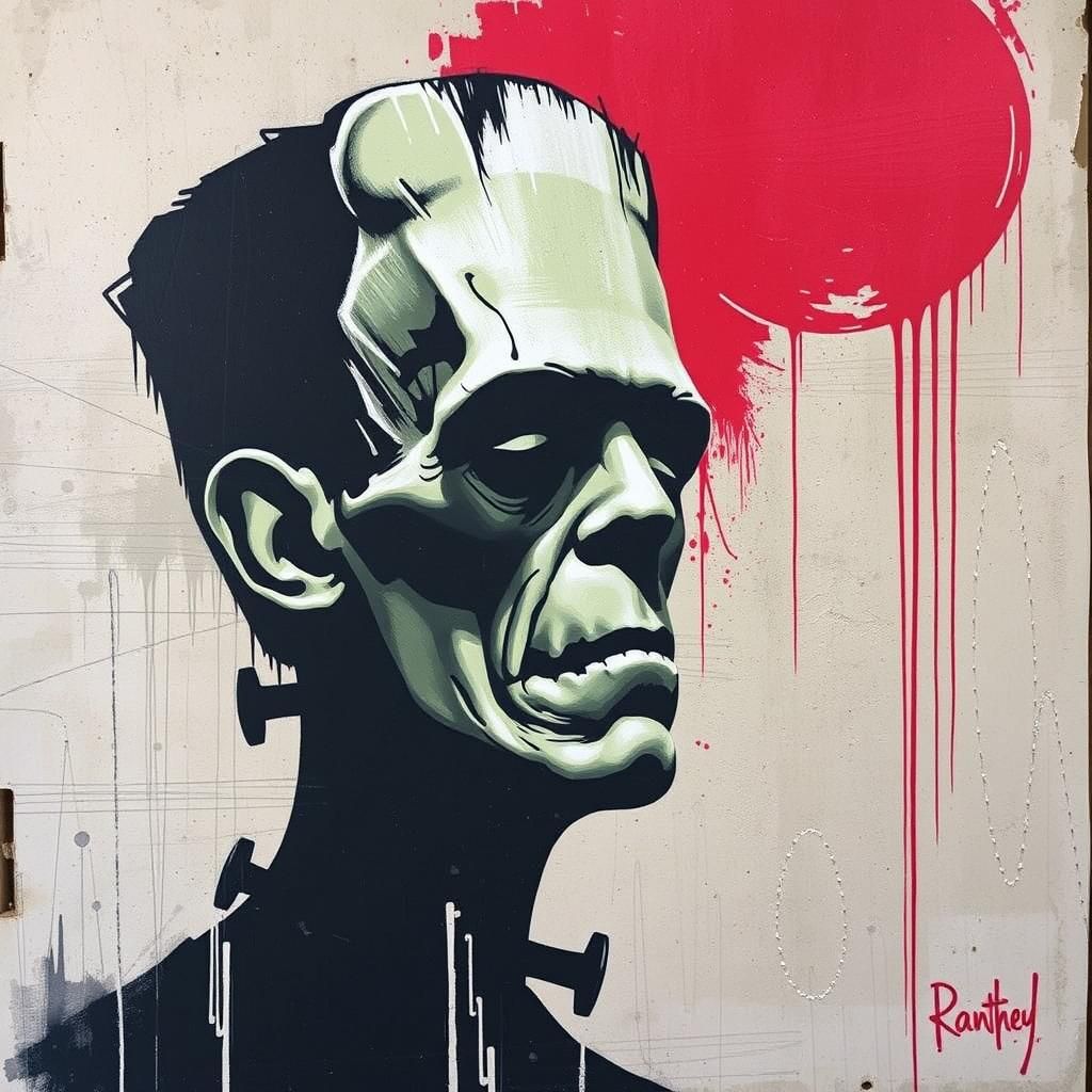 Frankenstein's Monster as Banksy-Style Street Art