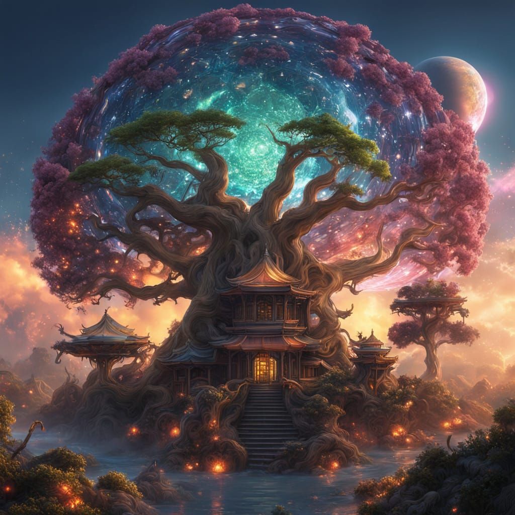 Luminescent Crystal Rose in a Fantastical Planetary Sunrise