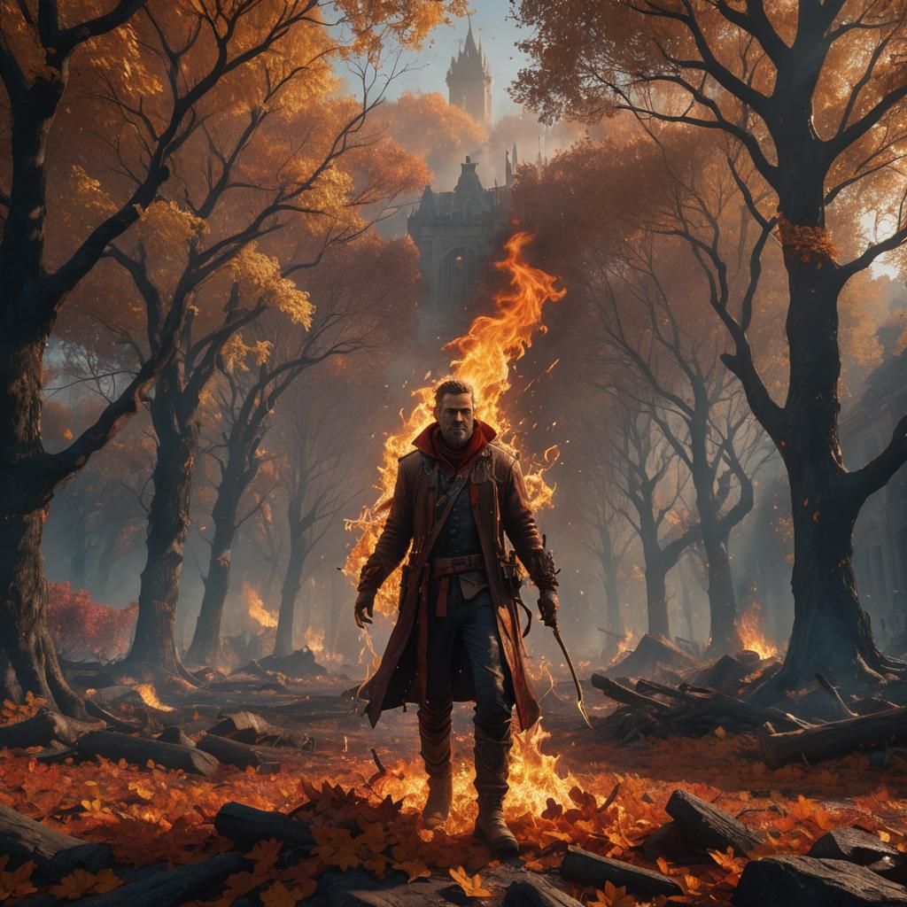 Burning Man in Autumnal Flames: Fantasy Concept Art