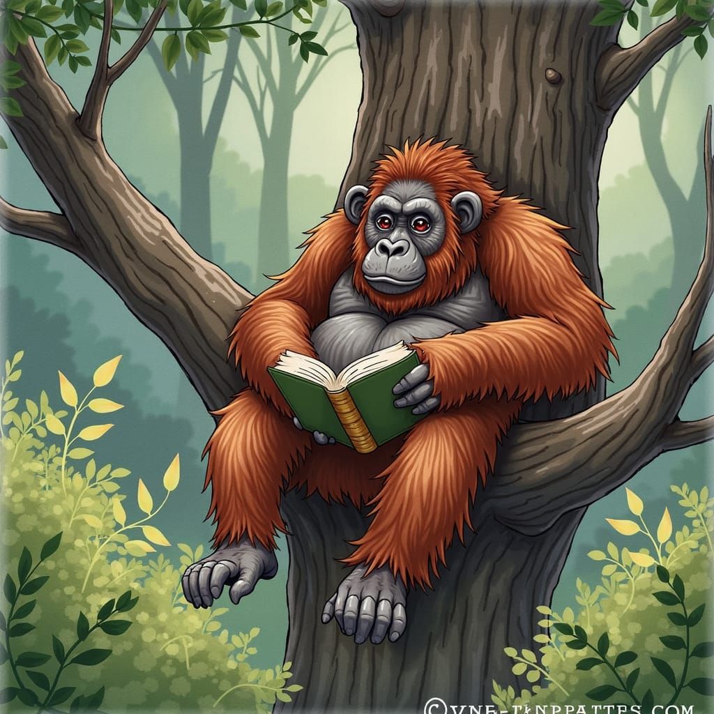 Orangutan Porcupine Hybrid in Watercolor Style