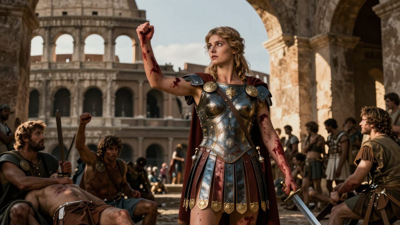 Victorious Female Gladiator in Roman Colosseum