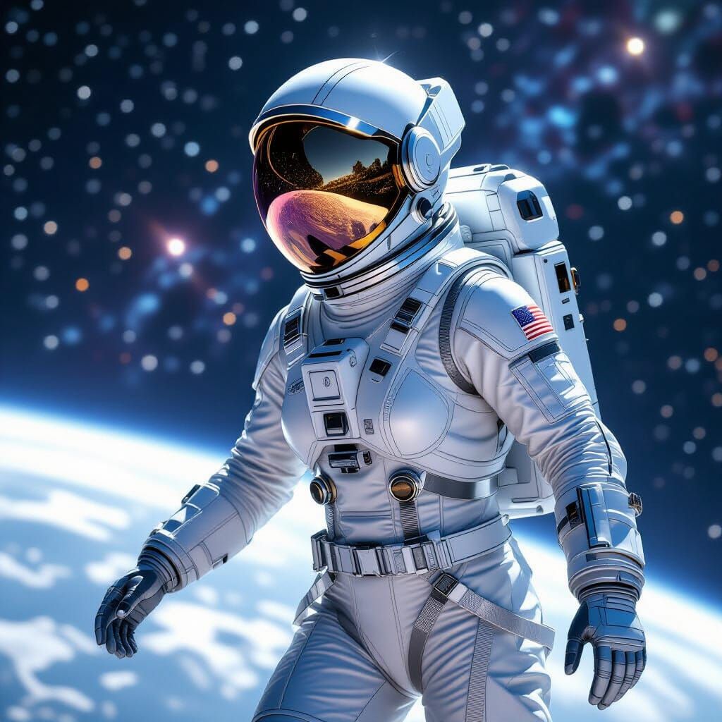Astronaut Spacewalk in Futuristic Digital Art Style