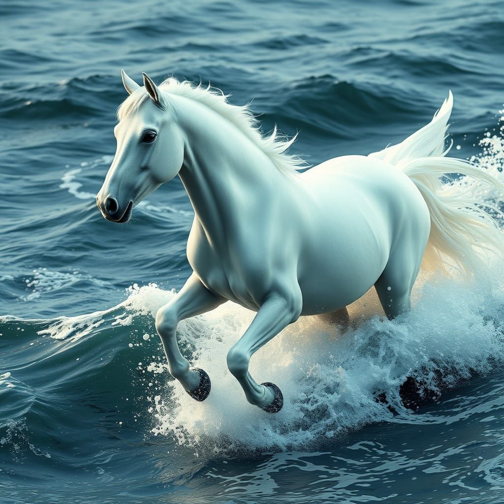 Fantastical Horse Transforms into a Dove Amidst the Waves