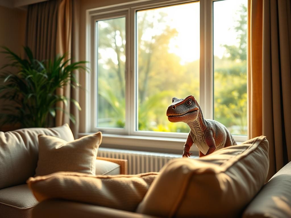 Dinosaur Guest in Cozy Living Room Photo