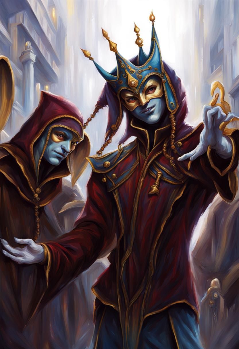 Masked Jester with Magic Eyes, Oil Painting