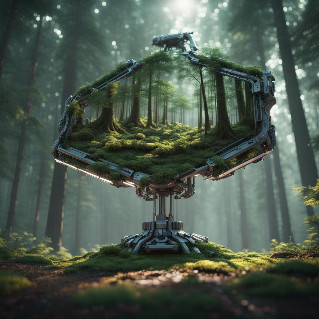 Holographic Forest Picture with Sci-Fi Details