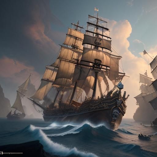 Pirate Wench and Ship Digital Painting