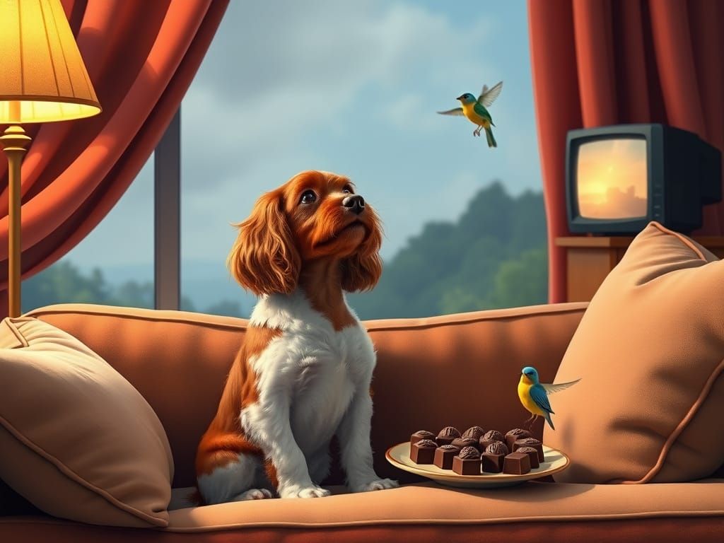 Cocker Spaniel's Whimsical TV Time: A Digital Artwork