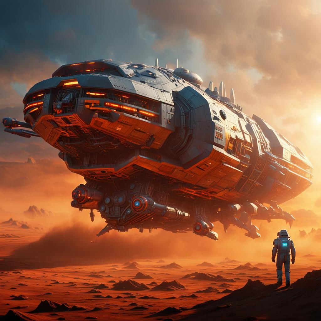 Massive Spaceship Landing: Cinematic Sci-Fi Scene