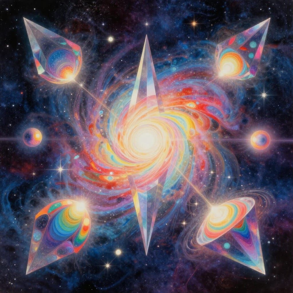 Radiant Cosmic Dreamscape with Interdimensional Prisms