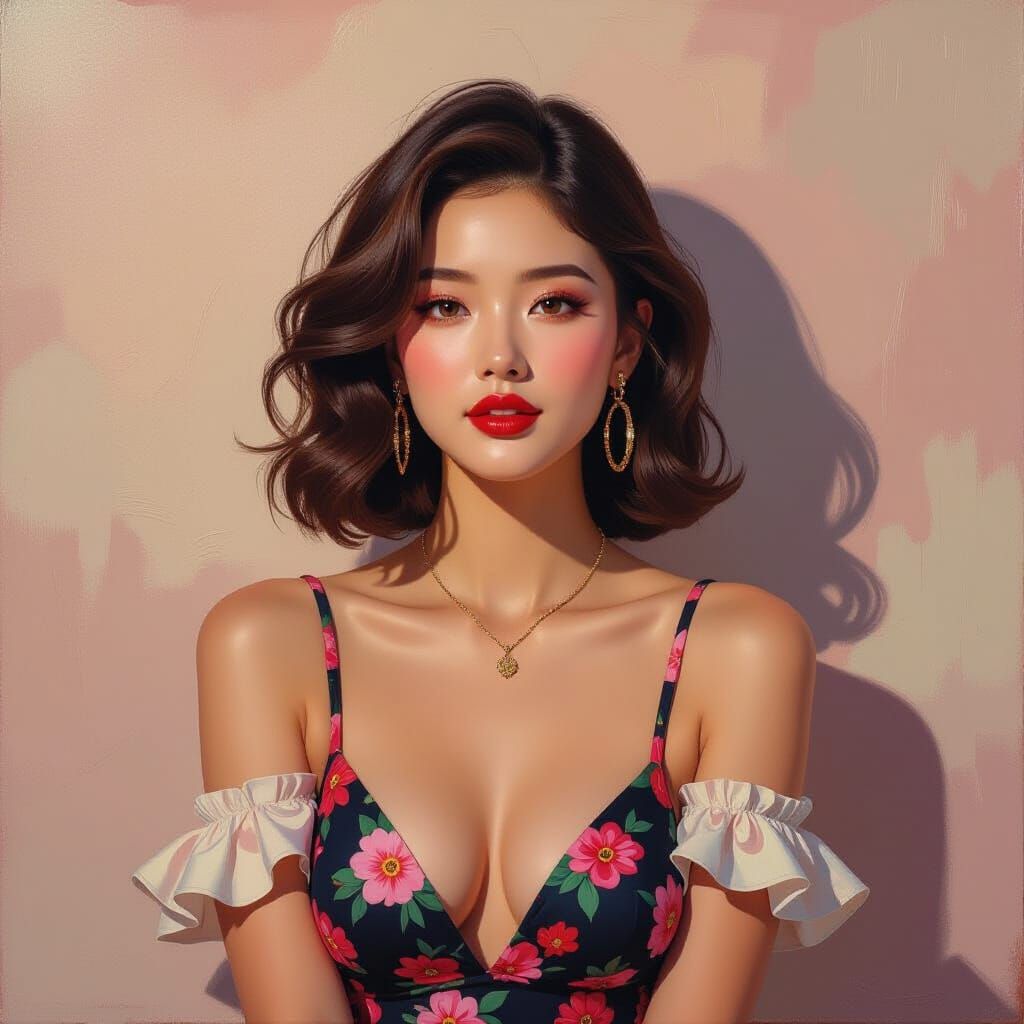 Glamorous Woman: Impasto Brushstrokes and Hyperreal Colors