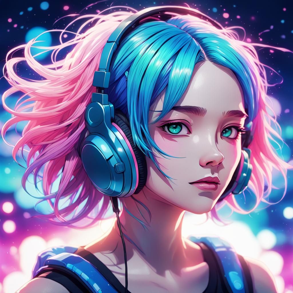 Manga Siren with Blue and Pink Hair