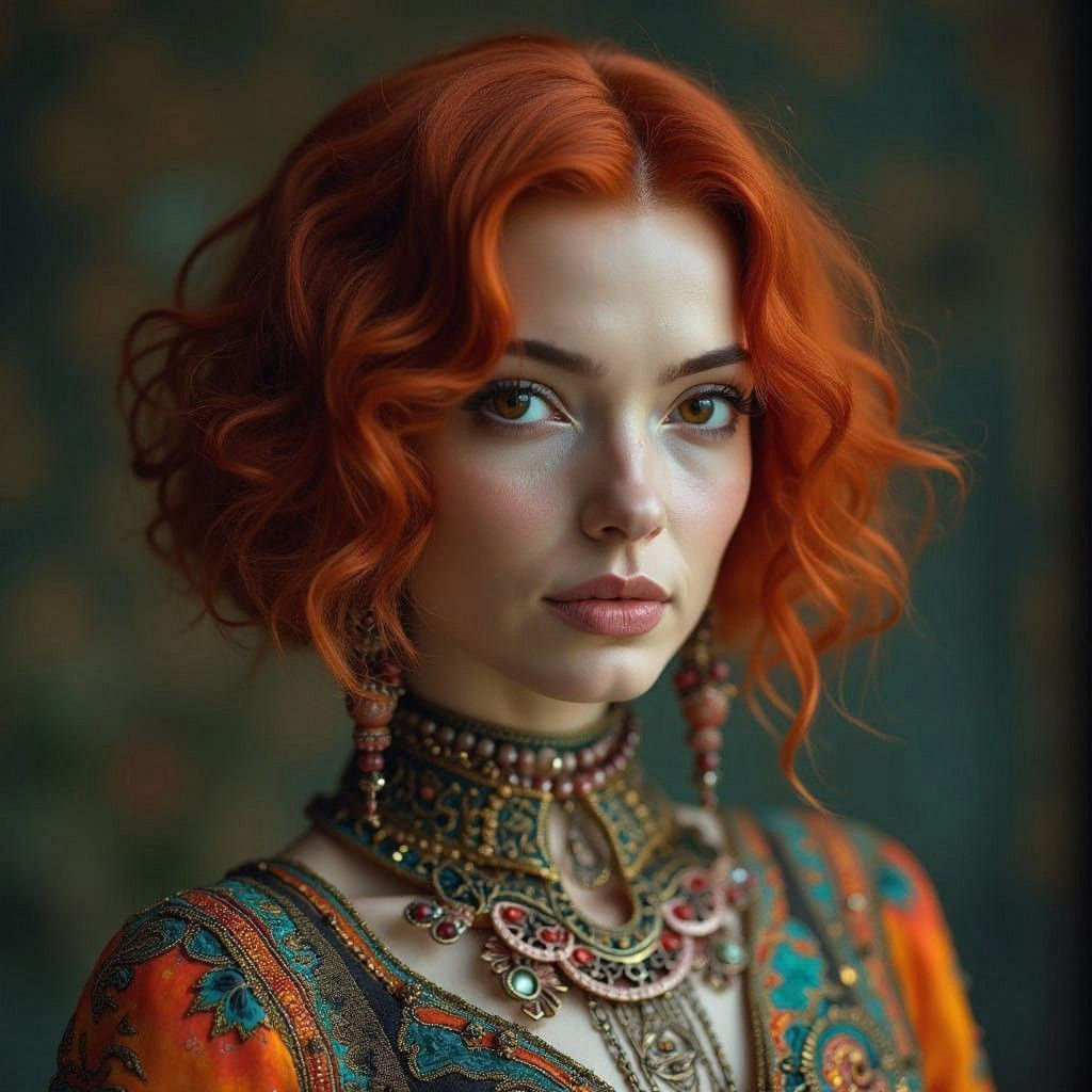 Ethereal Redhead in Vibrant, Cinematic Attire