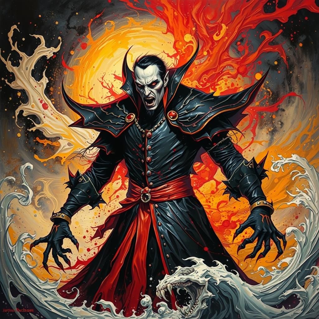 Terrifying Shadow Dracula in Liquid Ink Style