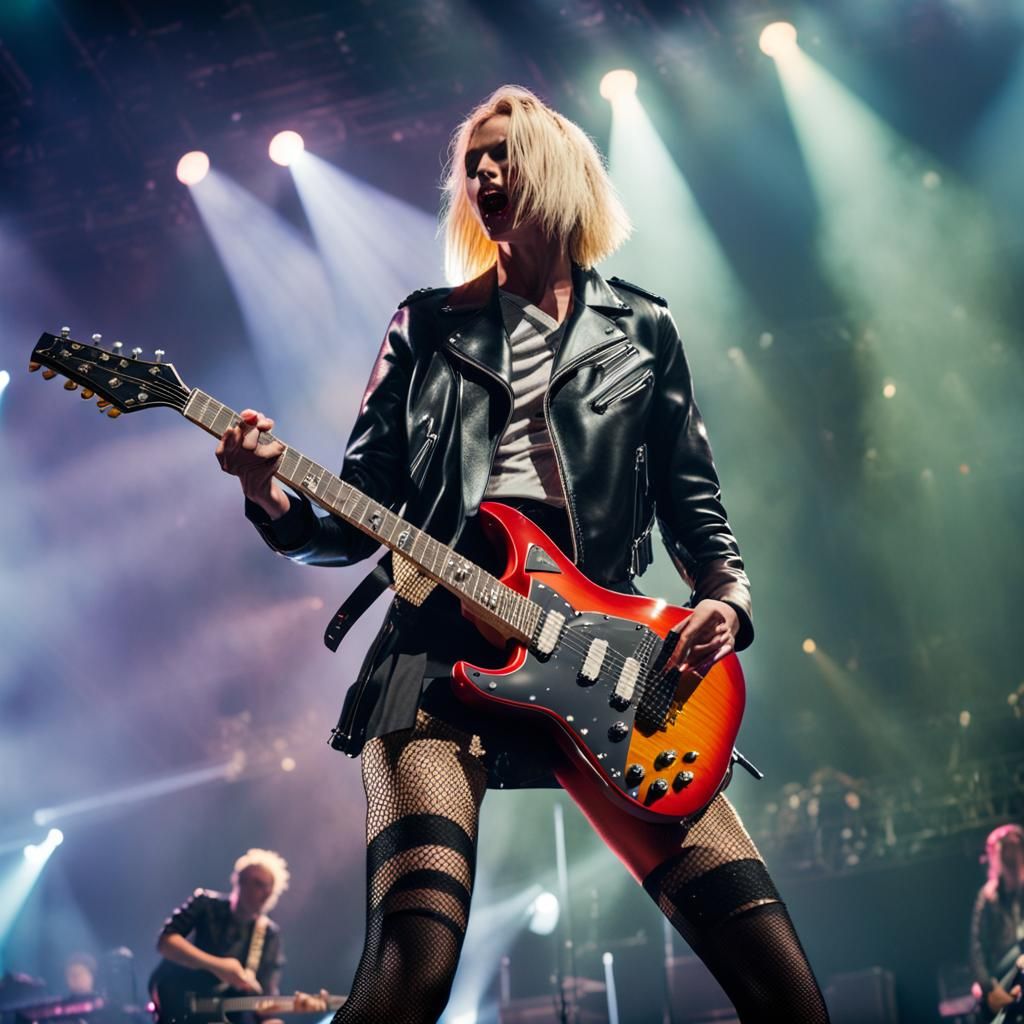 Blonde Guitarist Rocks the Stage in Concert