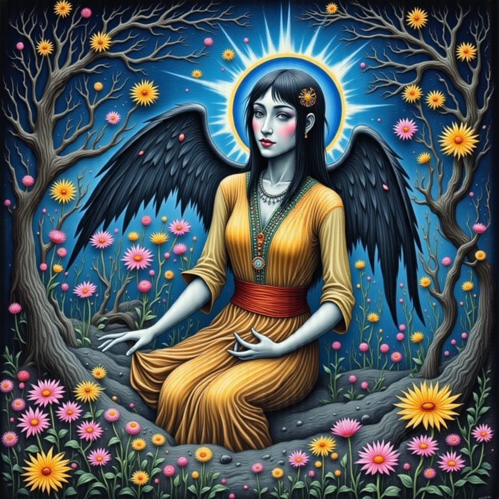 Surreal Collage with Wings, Petals, and Candles