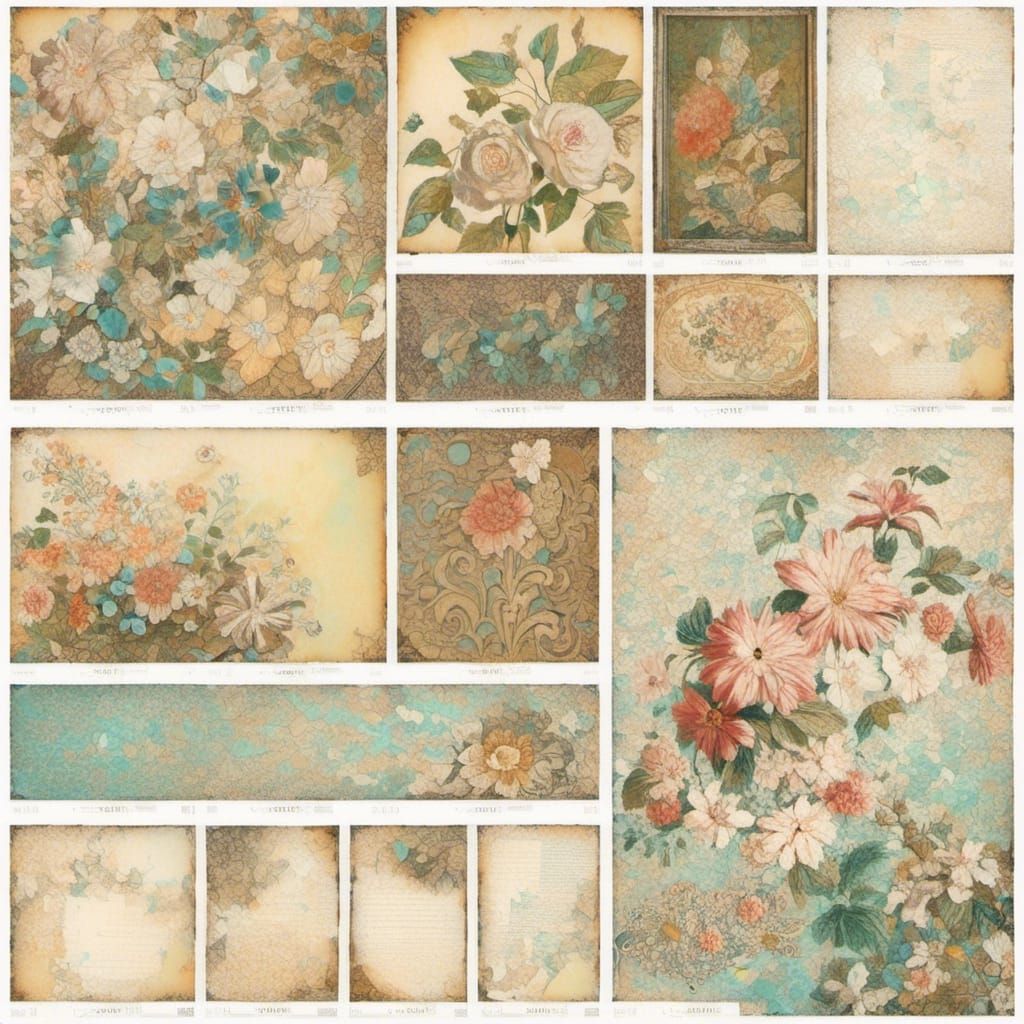 Vintage Wallpaper Ephemera Collage with Intricate Details