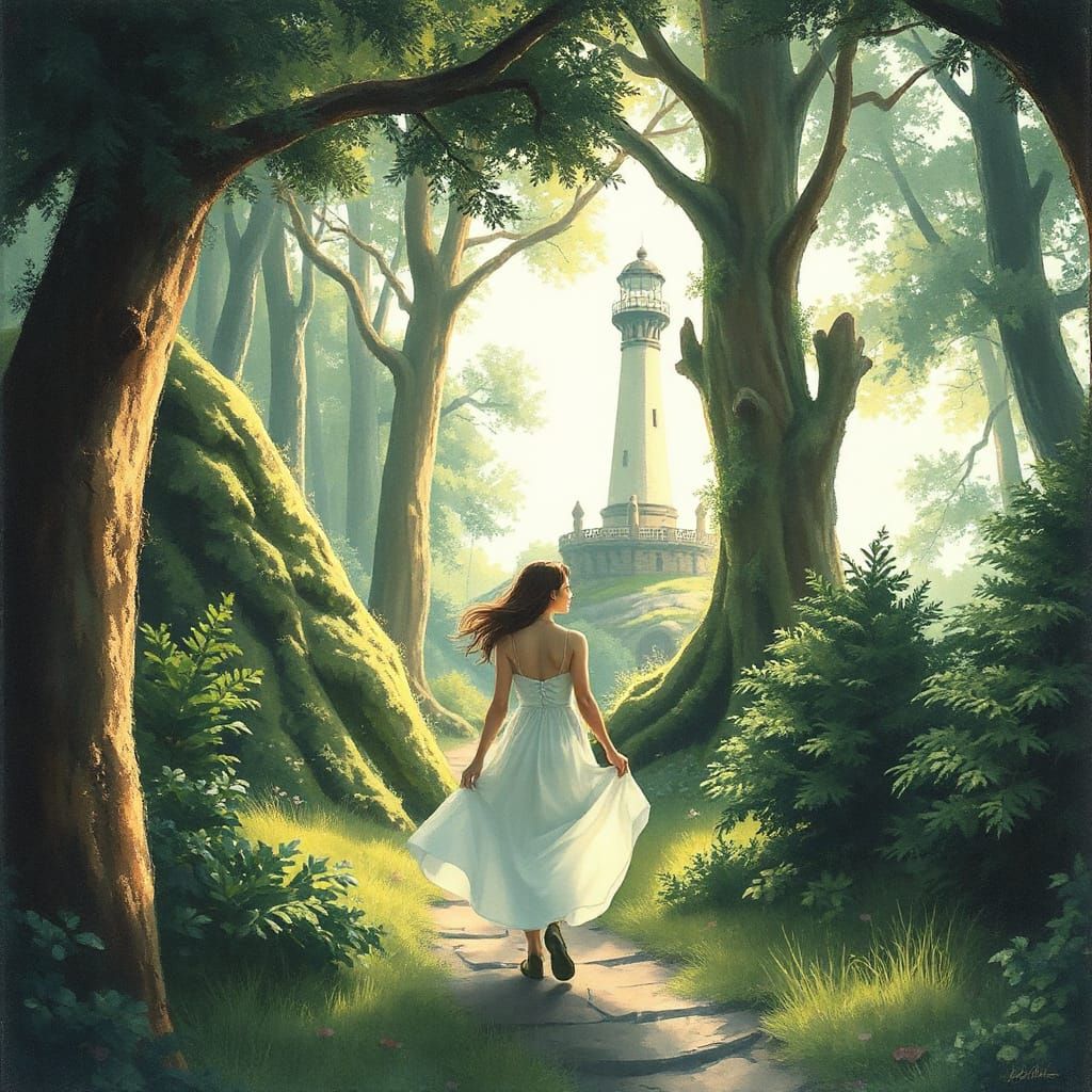 Mystical Lighthouse Scene Inspired by Beatrix Potter