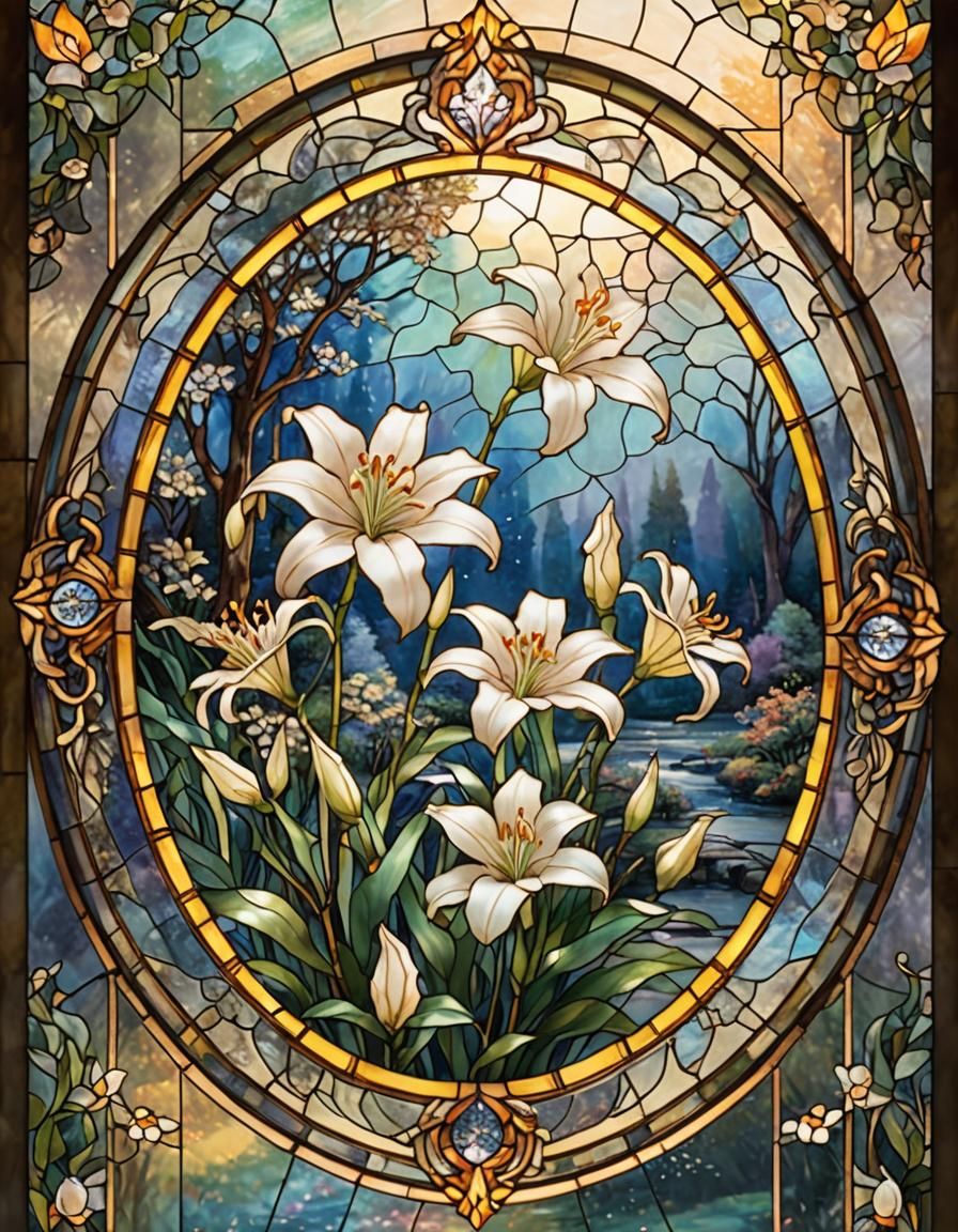 Ethereal Stained Glass Lily in Golden Light