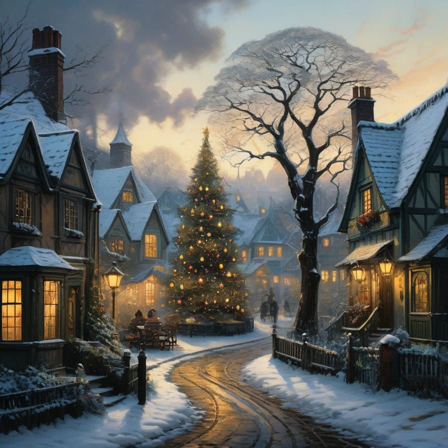 Winter Wonderland Christmas Scene in Whimsical Style