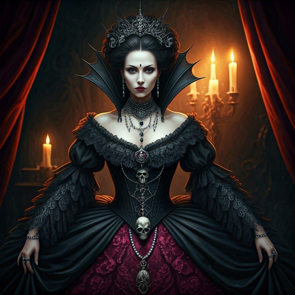 Gothic Rococo Woman in Baroque Oil Painting