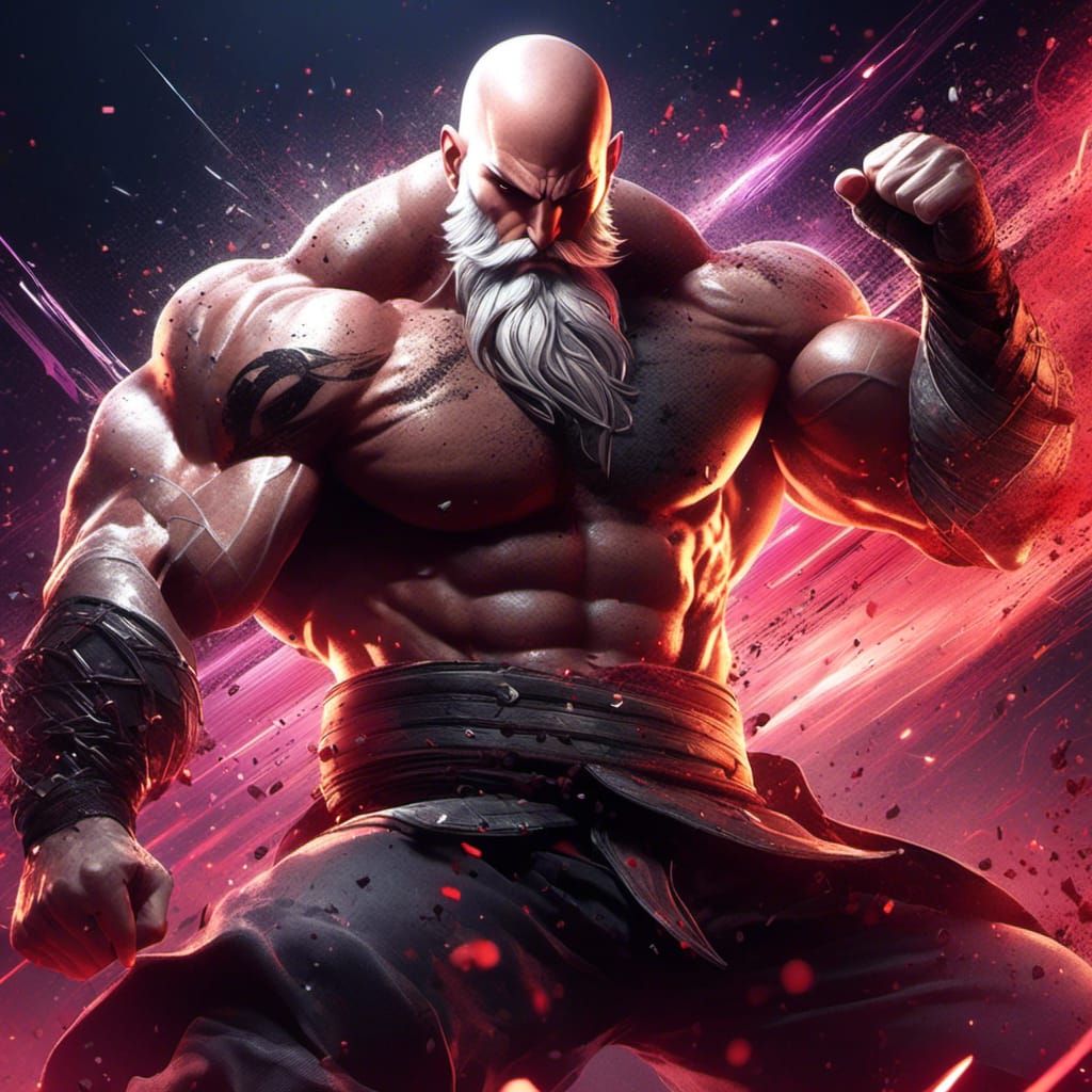 Anime Fighter Punches Opponent in Arena Setting