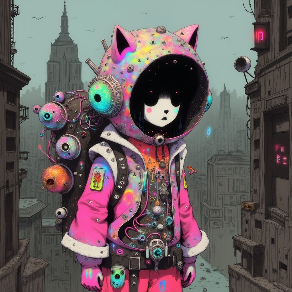Cyberpunk Cat in Retro-Futuristic Spacesuit