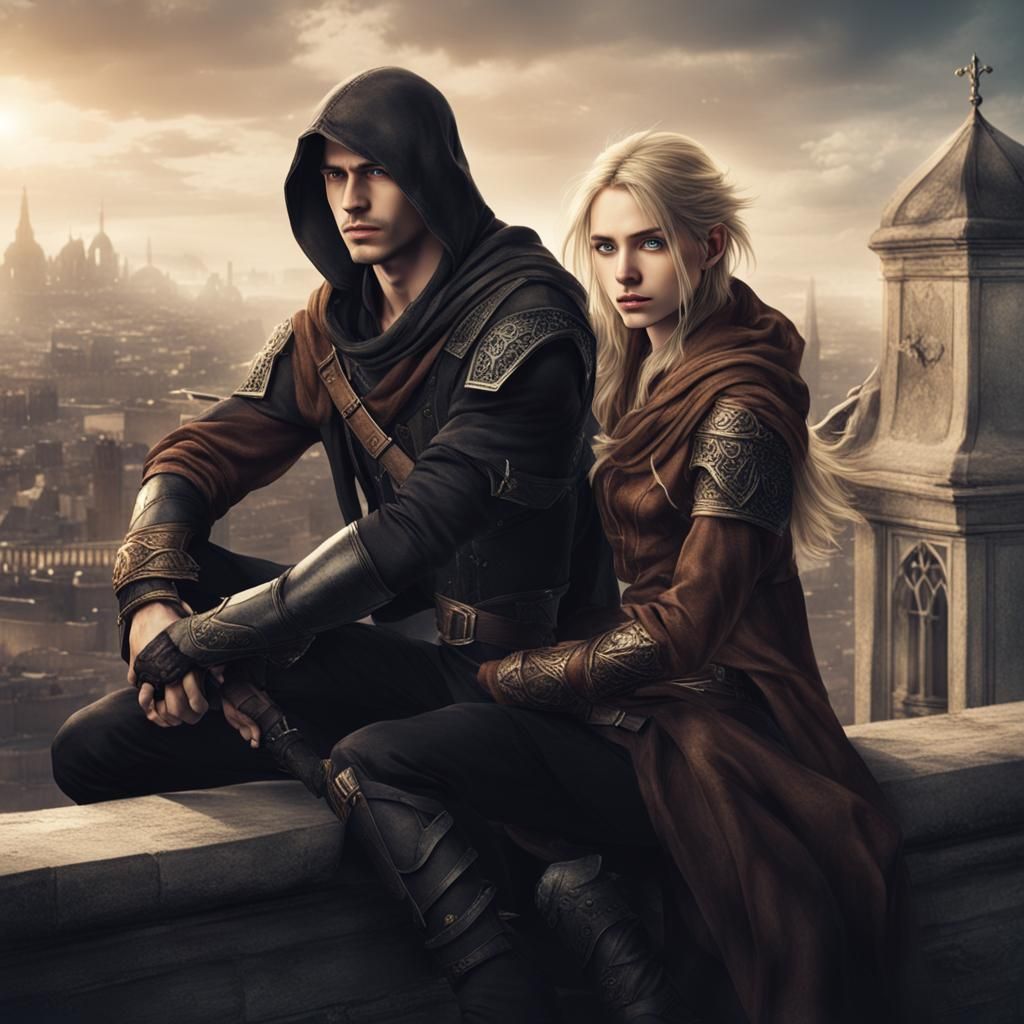 Fantasy Assassins on a Rooftop