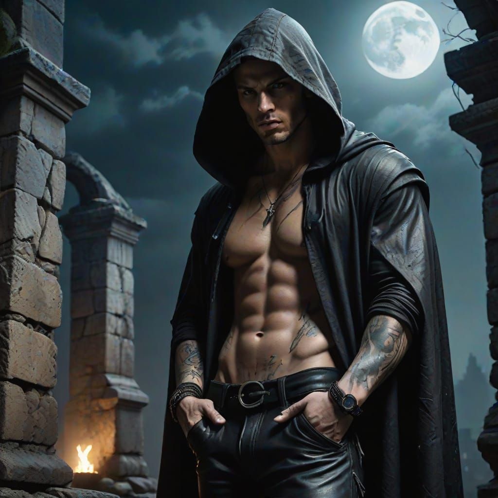 Brooding Biker Masterpiece in Moody Moonlight