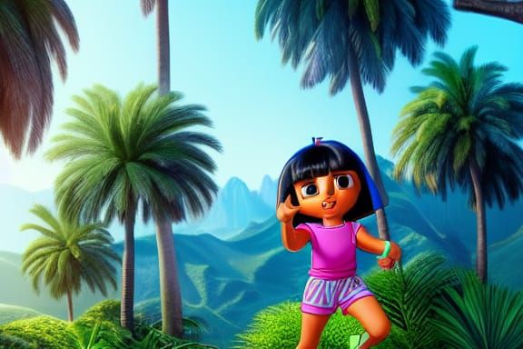 Dora the Explorer Climbs a Palm Tree