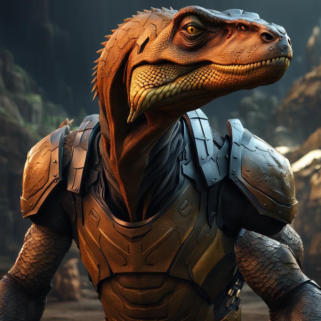 Human Reptile Hybrid with Armor in Fantasy Art