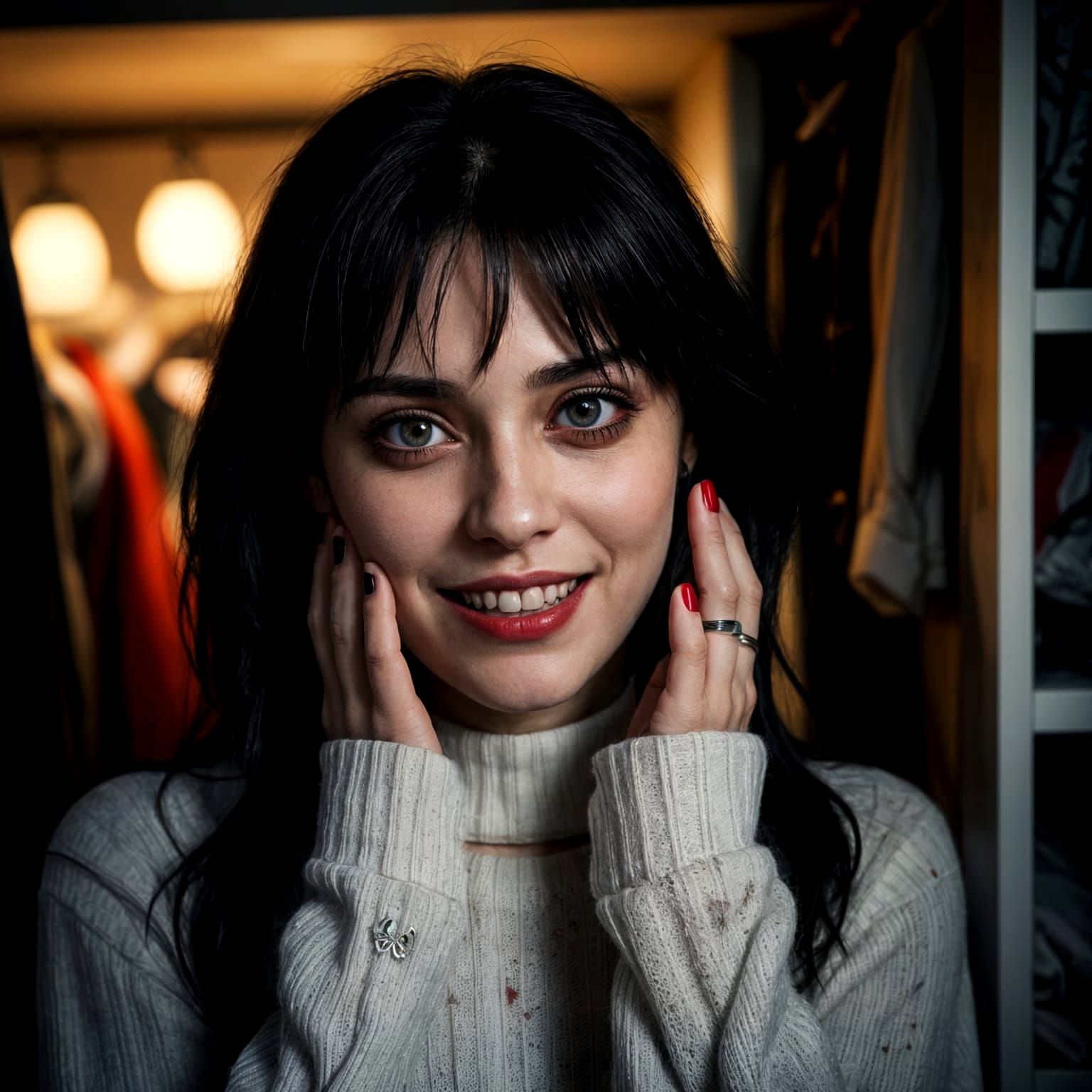 Vampire Yandere in a Haunting Close-Up, Long Black Hair and ...