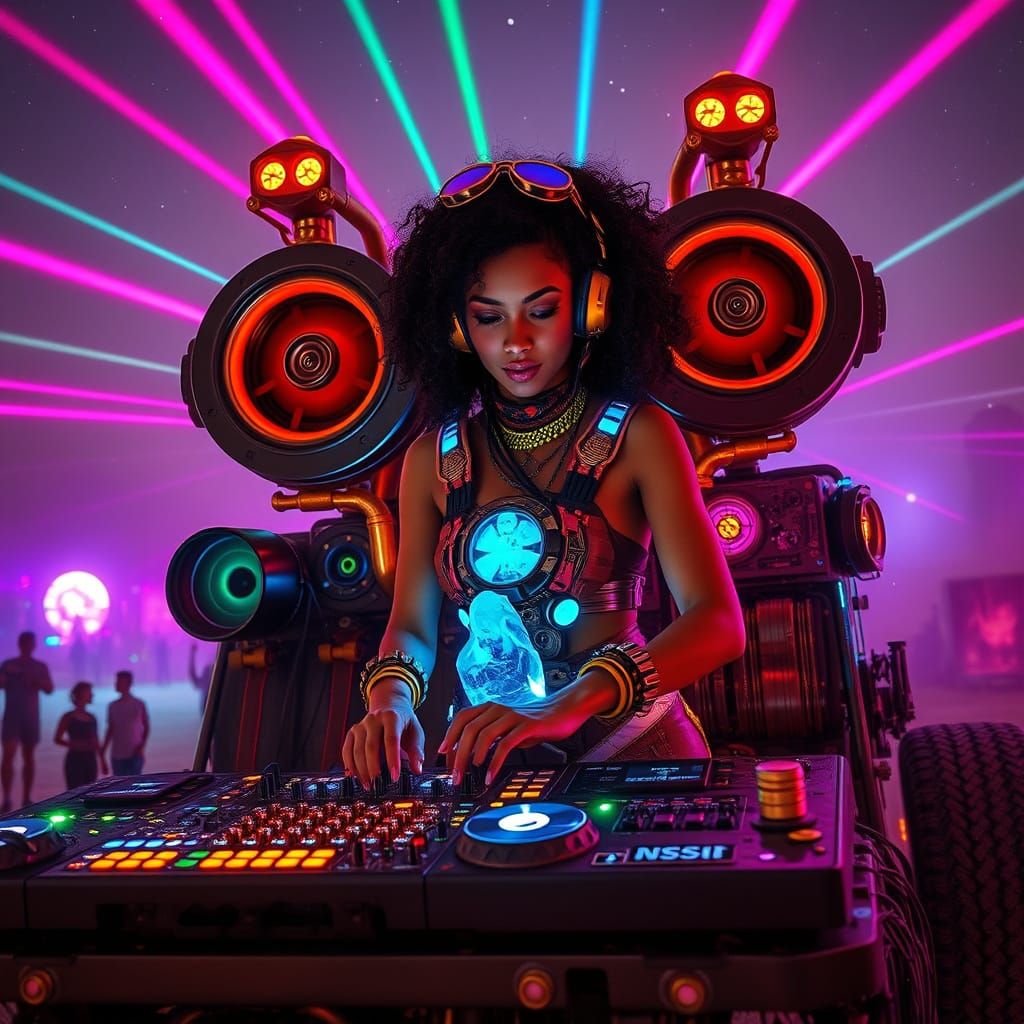 Hispanic Woman Spins Electrifying Beats at Burning Man