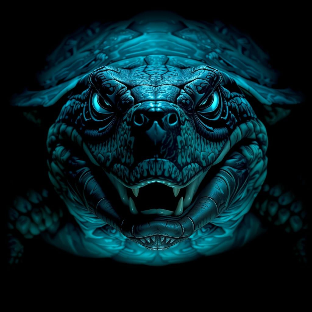 Fierce Snapping Turtle with Glowing Eyes