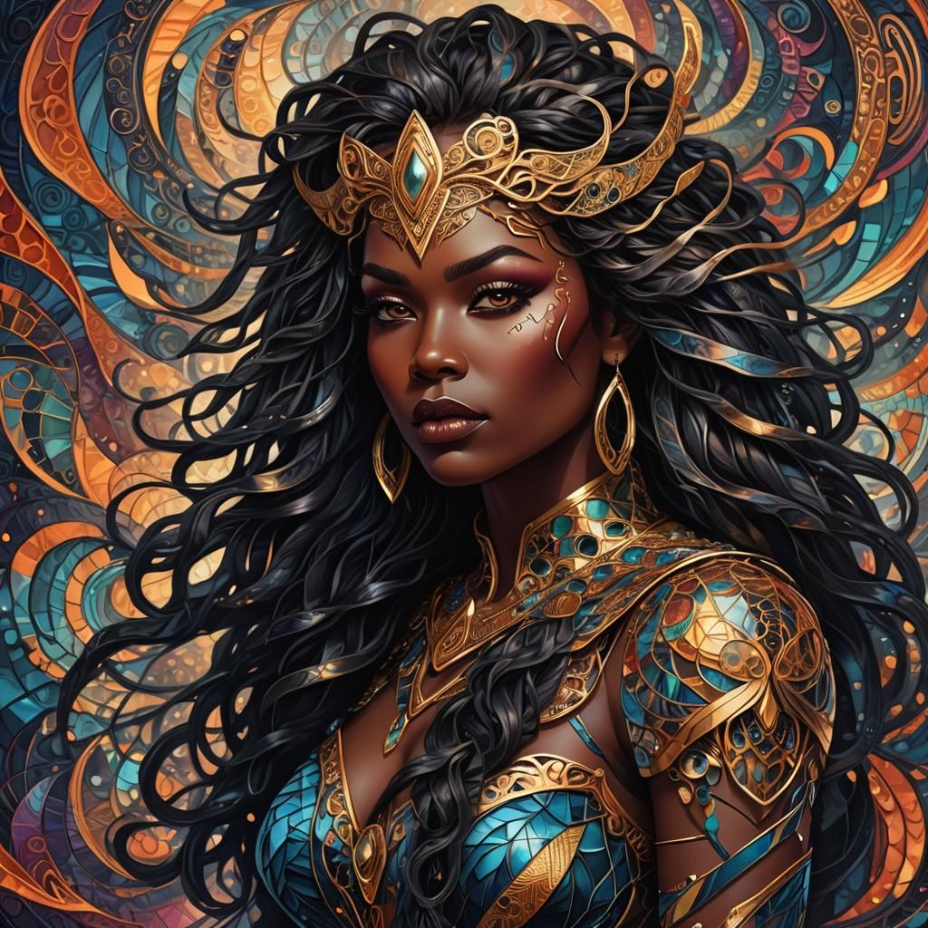 Valkyrie in Abstract Digital Art with Zentangle