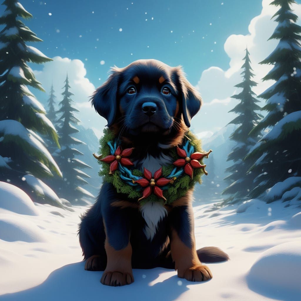 Magical Winter Wonderland with Santa Puppy in a Festive Land...